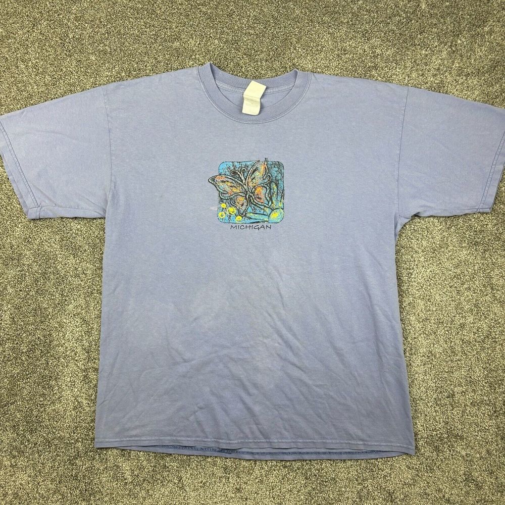 Vintage Michigan Butterfly Shirt Adult XL‎ Lilac Purple Art Paint Drawing Nature